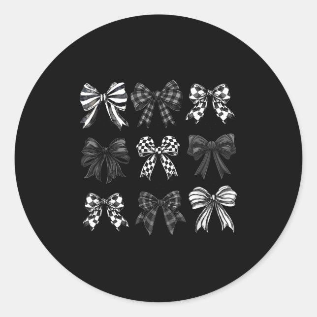 Pegatina Redonda Checkered Bow Coquette Funny Gift Tee Women, Men  (Anverso)