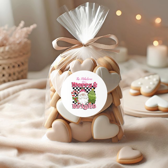 Pegatina Redonda Checkered Merry & Bright Christmas (Subido por el creador)