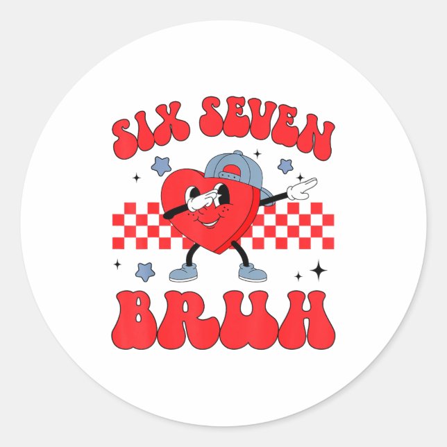Pegatina Redonda Checkered Six Seven Bruh Hearts 67 Valentines Day  (Anverso)