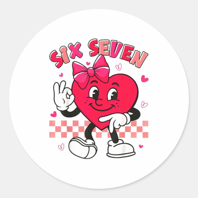 Pegatina Redonda Checkered Six Seven Cool Hearts 67 Valentines Day  (Anverso)