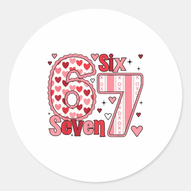 Pegatina Redonda Checkered Valentine Cute Six Seven 6 7 Meme Teens  (Anverso)