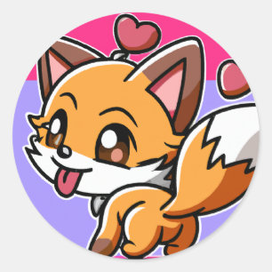 Pegatina Redonda Checkie Cute Kawaii Chibi Fox