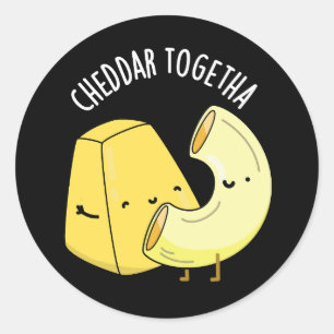 Pegatina Redonda Cheddar Juntos Chiste de Comida Divertido con Fond