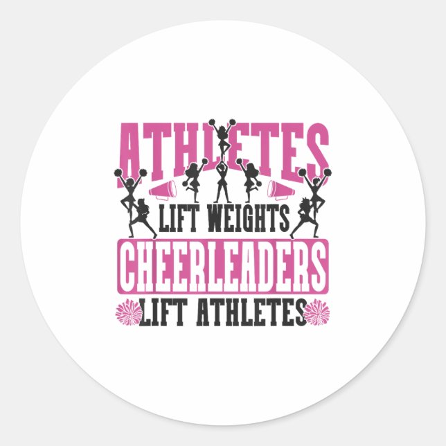 Pegatina Redonda Cheer Cheerleading Athletes Lift Weights Cheerlead (Anverso)