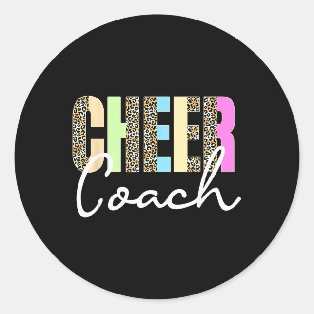 Pegatina Redonda Cheer Coach Leopard Cheerleading Cute Cheer Coach  (Anverso)