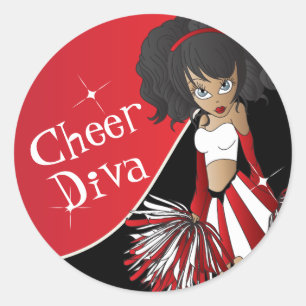Pegatina Redonda Cheer Diva Girl  📣 Cheerleader in Red