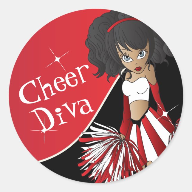 Pegatina Redonda Cheer Diva Girl  📣 Cheerleader in Red (Anverso)