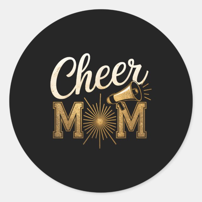 Pegatina Redonda Cheer Gold Cheerleader Cheerleading Mom Game Day D (Anverso)