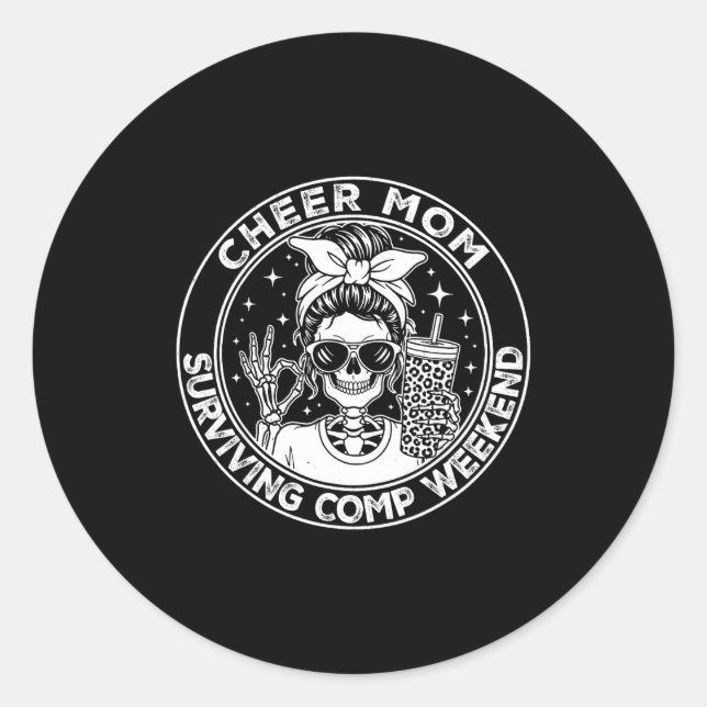 Pegatina Redonda Cheer Mom Surviving Comp Weekend Funny Cheerleadin (Anverso)