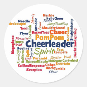 Pegatina Redonda Cheerader Word Cloud (Líder del Cheer)