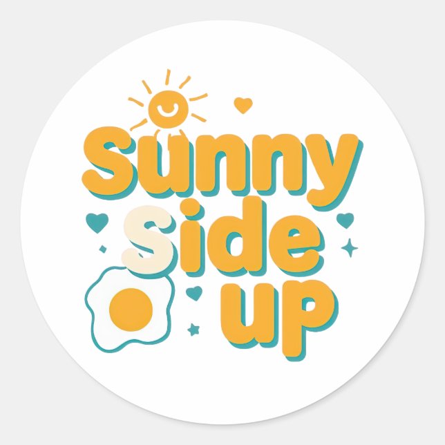 Pegatina Redonda Cheerful "Sunny Side Up" with Egg and Sun (Anverso)