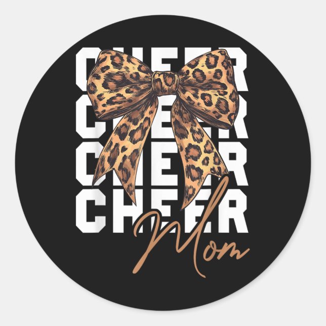 Pegatina Redonda Cheerle a la mamá Coquette Bow Leopard Día de la M (Anverso)