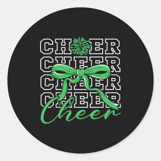 Pegatina Redonda Cheerleading Cheer Green Coquette Bow Cheerleader  (Anverso)