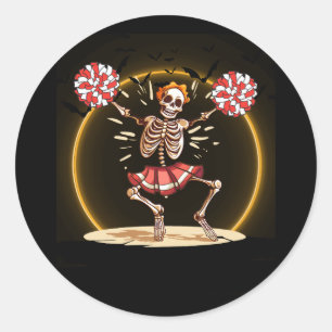 Pegatina Redonda Cheerled Skeleton Halloween Cheeleton Che