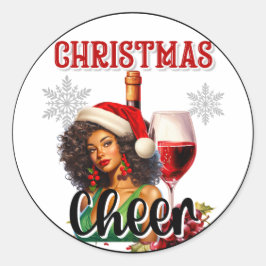 Pegatina Redonda Cheers de Navidad Retro Pinup
