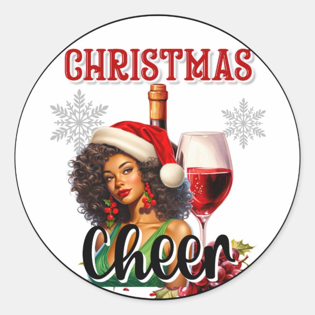 Pegatina Redonda Cheers de Navidad Retro Pinup (Anverso)