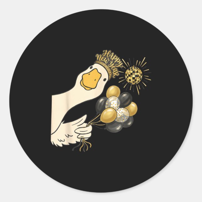 Pegatina Redonda Cheers Happy New Year 2026 Goose With Balloon Disc (Anverso)