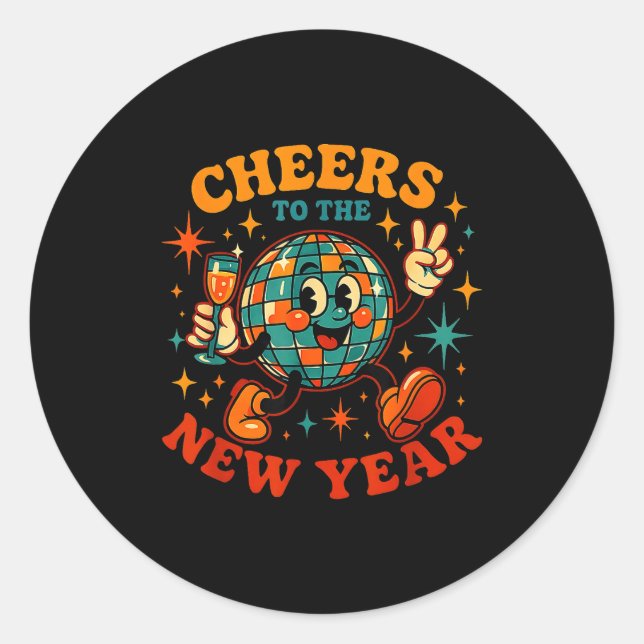 Pegatina Redonda Cheers To The New Year 2026 Retro Party Gift  (Anverso)