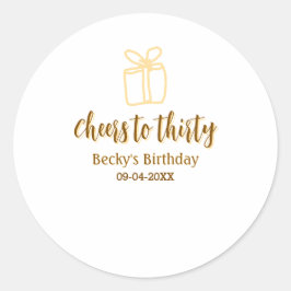 Pegatina Redonda Cheers to thirty yellow brown birthday pastel gift