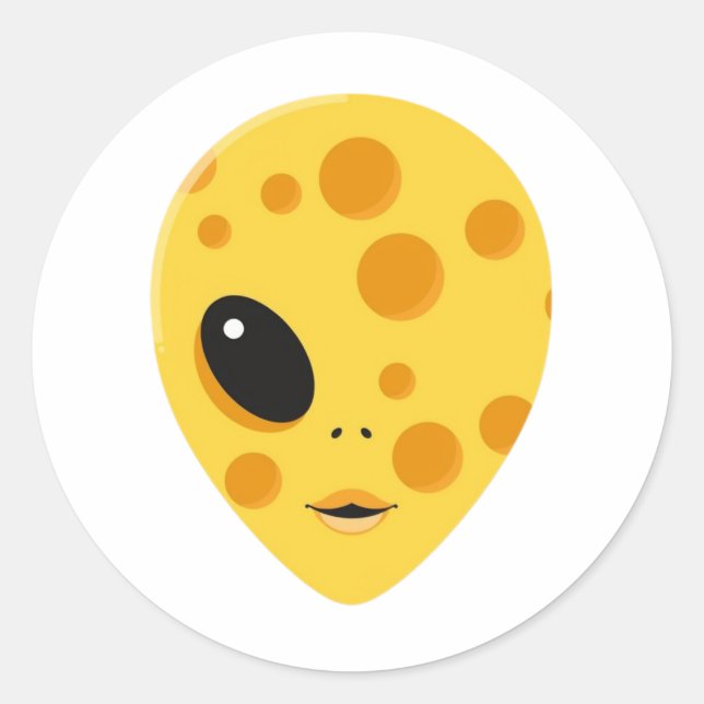 Pegatina Redonda Cheese Alien – Funny Dairy Art (Anverso)
