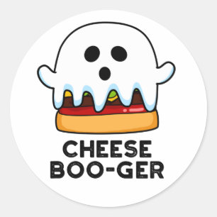 Pegatina Redonda Cheese Boo-ger Funny Ghost Cheeseburger Pun