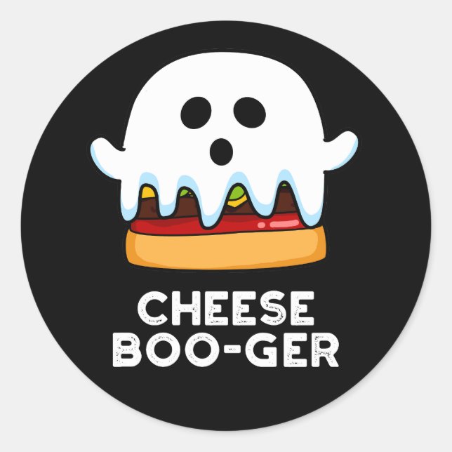 Pegatina Redonda Cheese Boo-ger Funny Ghost Pun Dark BG (Anverso)