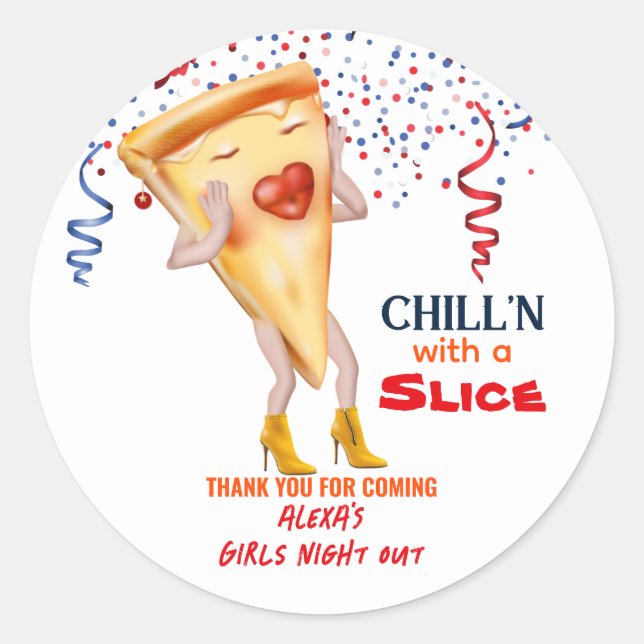 Pegatina Redonda Cheese Pizza Slice Funny (Anverso)