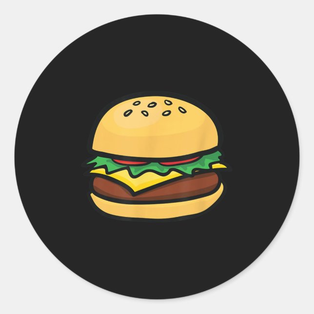 Pegatina Redonda Cheeseburger Emoticon Hamburger Cheese Bbq (Anverso)