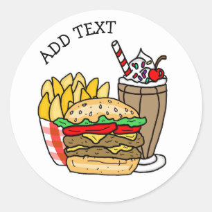 Pegatina Redonda Cheeseburger, Milkshake y Fries Classic Round S
