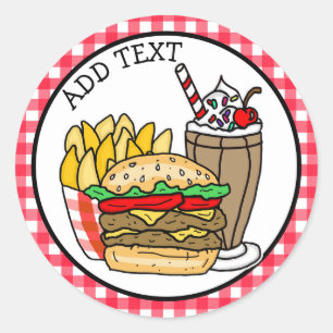 Pegatina Redonda Cheeseburger, Milkshake y Fries Classic Round S