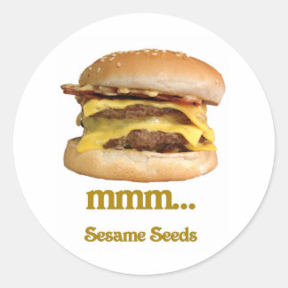 Pegatina Redonda cheeseburger - mmm...semillas de sésamo