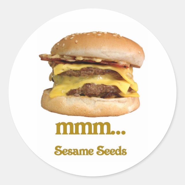 Pegatina Redonda cheeseburger - mmm...semillas de sésamo (Anverso)