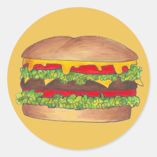 Pegatina Redonda Cheeseburger Quese Burger Hamburger Fast Food Bun