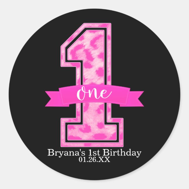 Pegatina Redonda Cheetah de leopardo rosado Imprimir un primer Fies (Anverso)