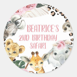 Pegatina Redonda Cheetah floral de Boho Imprimir fiesta de cumpleañ
