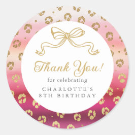 Pegatina Redonda Cheetah Leopard Birthday Party Gracias