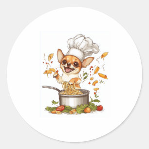 Pegatina Redonda Chef Chihuahua - Maestro culinario de perros