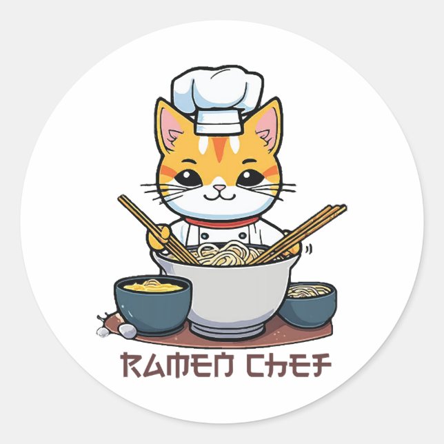 Pegatina Redonda Chef de Ramen (Anverso)