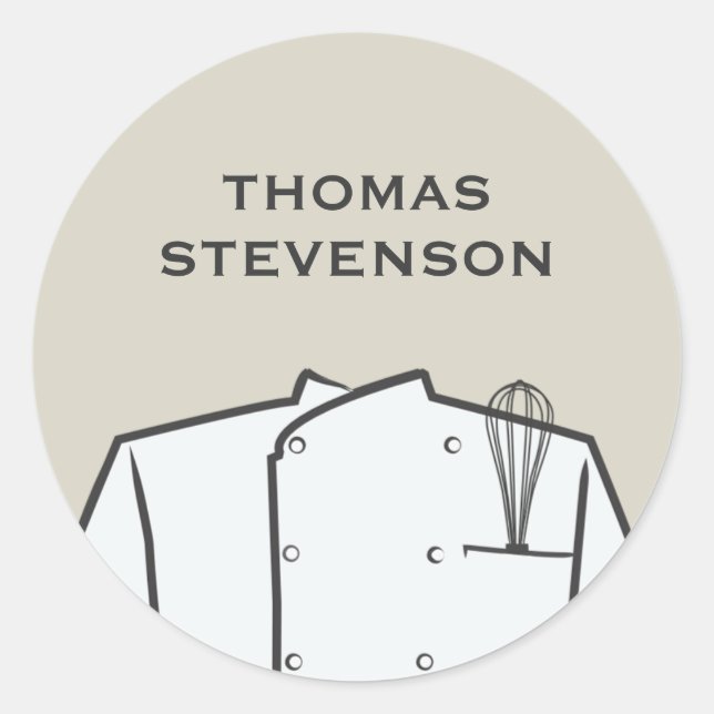 Pegatina Redonda Chef ejecutivo culinario, uniforme con Whisk (Anverso)