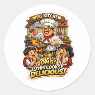 Pegatina Redonda Chef Feliz Cocina Comida Deliciosa Sticker de Dibu