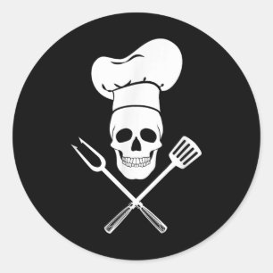 Pegatina Redonda Chef Gorra Cocina de cráneo Cocina barbacoa