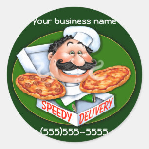 Pegatina Redonda Chef italiano loco entrega rápida de pizza