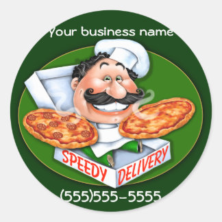 Pegatina Redonda Chef italiano loco entrega rápida de pizza