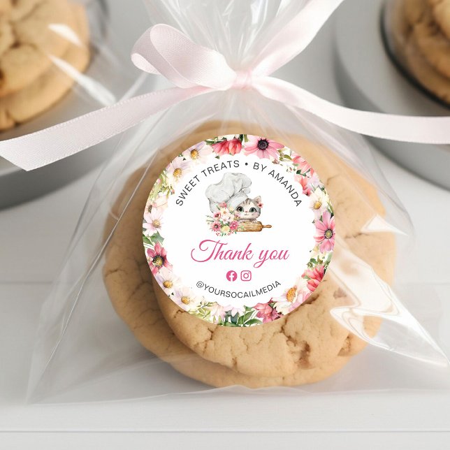 Pegatina Redonda Chef Kitten Bakery Thank you (Subido por el creador)