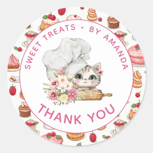 Pegatina Redonda Chef Kitten Bakery Thank you (Anverso)