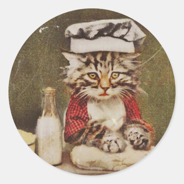 Pegatina Redonda Chef Kitten Making Bread (Anverso)