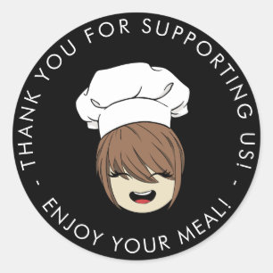 Pegatina Redonda Chef Lindo Gracias por Pedido de Comida Negocio