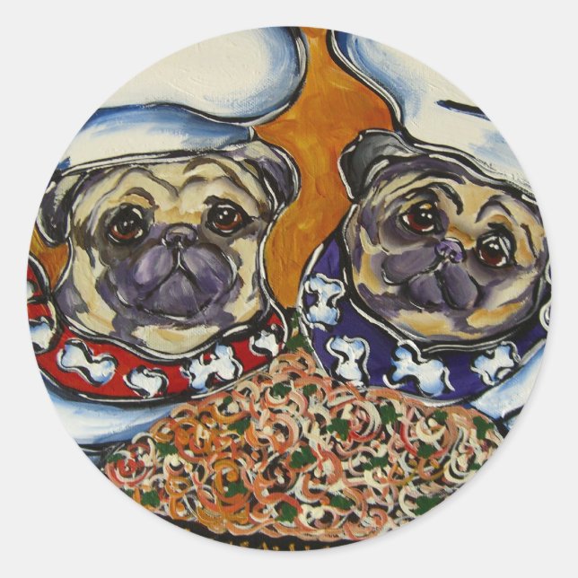 Pegatina Redonda Chef Pug (Anverso)
