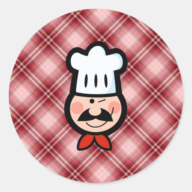 Pegatina Redonda Chef Red Plaid (Anverso)