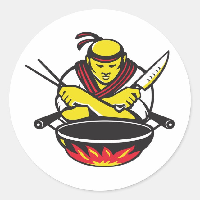 Pegatina Redonda Chef Y Wok (Anverso)